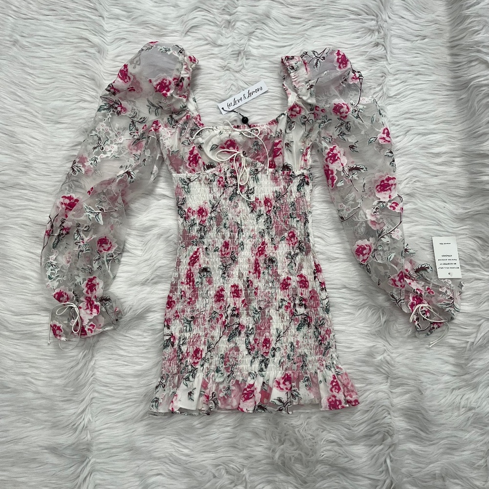 For Love and Lemons Lovell Burnout Smocked Mini Dress